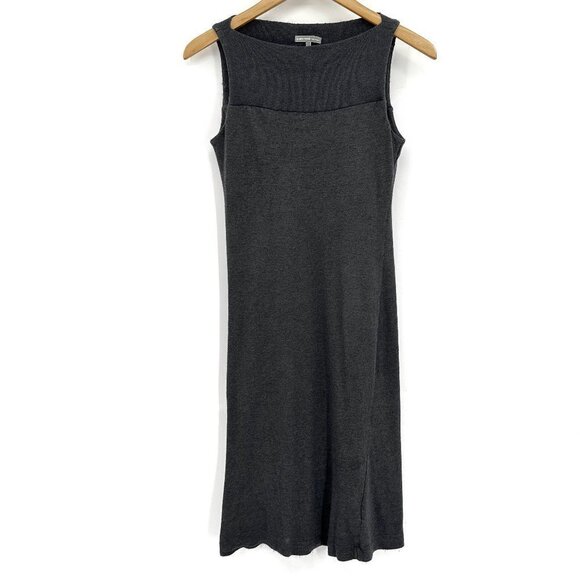 James Perse Gray A-Line Sleeveless WJW6357 Ribbed Neckline 2 Knit Midi Dress - Picture 1 of 8